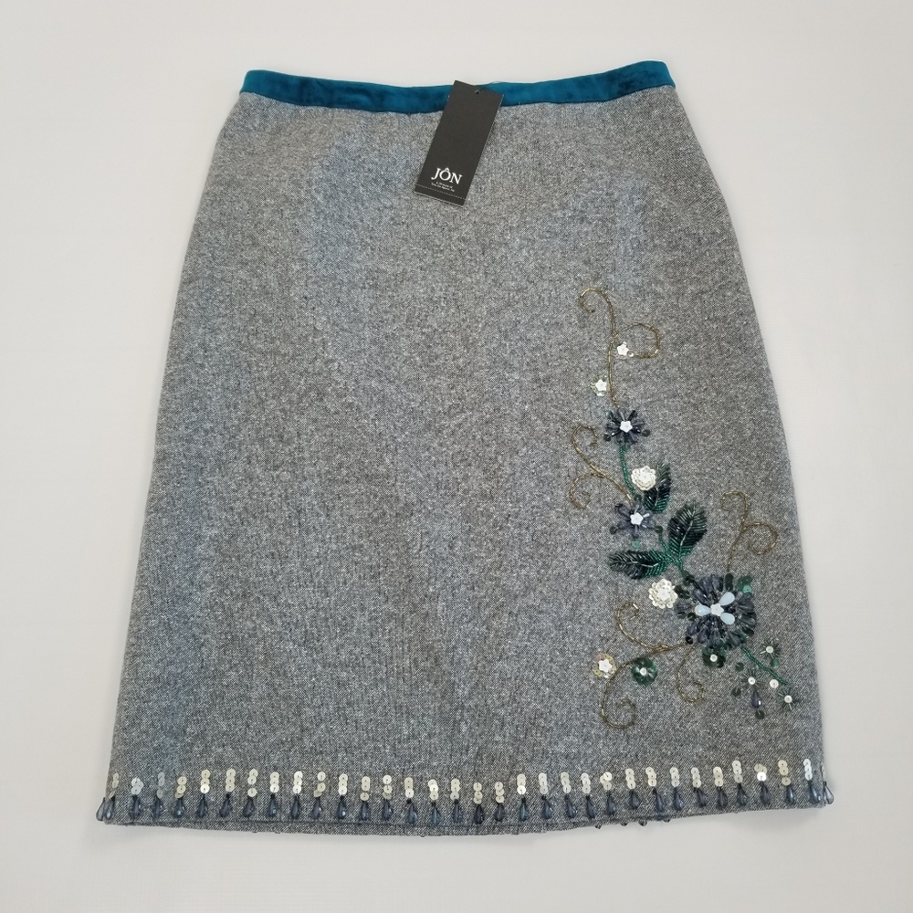 Jon Wool Blend Embellished Pencil Skirt Size 8 Waist 28 NWT